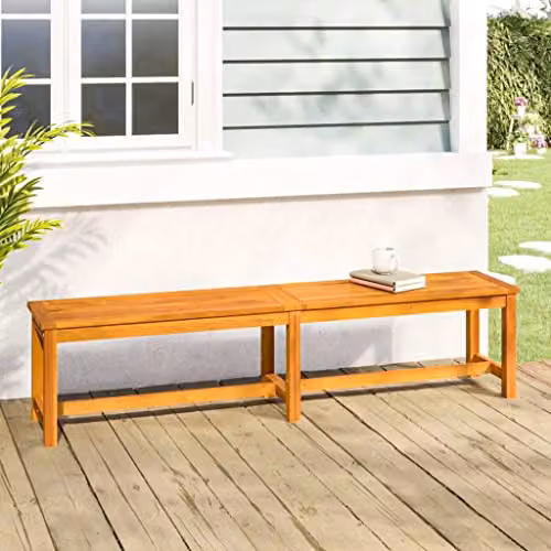 vidaXL Garden Bench in Brown Acacia Wood with Armrests, W: 110 cm, D: 35 cm, H: 45 cm – 2