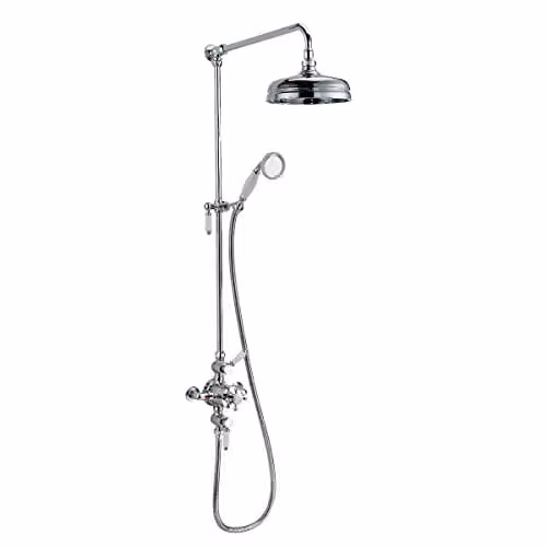 Nes Home Chrome Exposed Thermostatic Shower Bar Mixer Set with Overhead Shower and Ceramic Two-Handle Design – 1