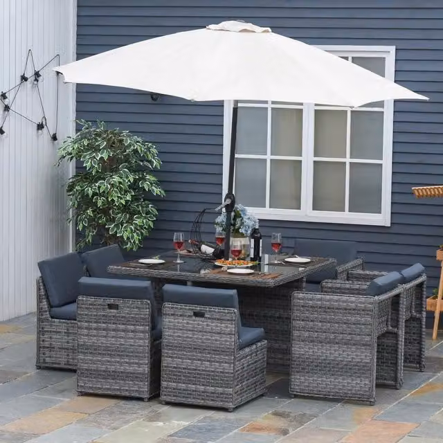 Chilli Furniture 8 Seater Modern Rattan Cube Set in Grey
