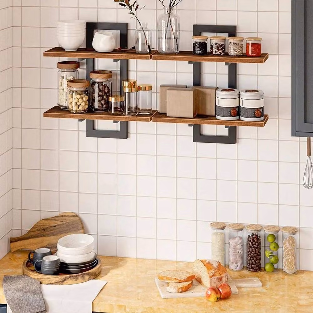 KORVIXA Set of 2 Brown Wood Floating Wall Shelves – 4