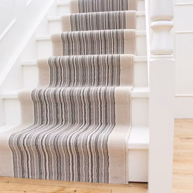 Kukoon Beige Striped Cut to Measure Stair Carpet Runner Rug, W: 60 cm, L: 510 cm