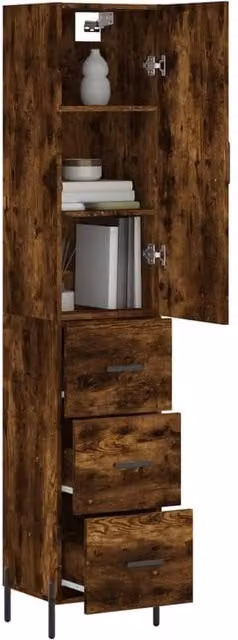 Berkfield Home Smoked Oak Highboard in Brown, W/D/H: 34.5 x 34.0 x 180.0 cm – 1