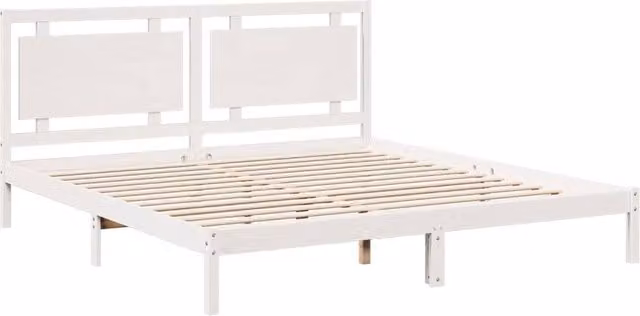 Berkfield Home Extra Long Decorative Bed Frame in White, Solid Pine Wood, W/D/H: 200 x 220 x 205.5 cm