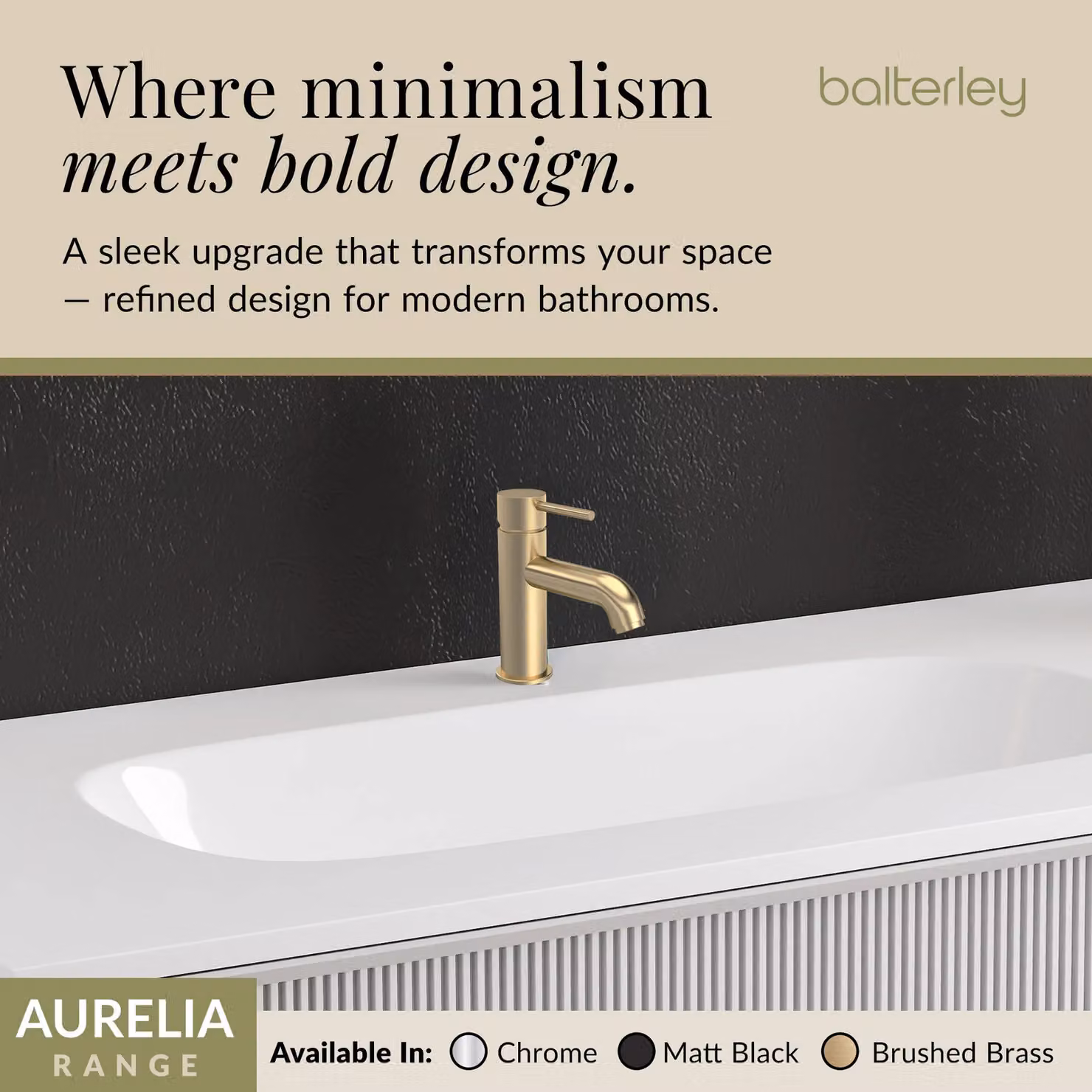 Balterley Round Mono Basin Mixer Tap with Push Button Waste in Brushed Brass, H x W x D: 16.6 x 5.2 x 15.9 cm – 3