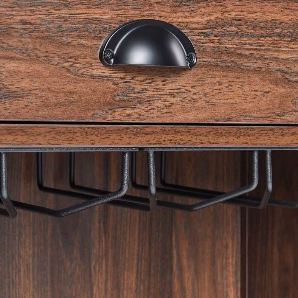 Wyld and Coco Dark Brown Rustic Sideboard with 1 Drawer, 2 Shelves and Glass Holder – 5