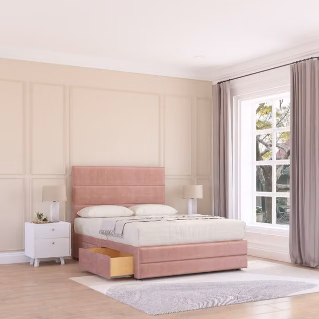 Sloomy Monaco Upholstered Fabric Bed Base in Pink, King Size (W/D: 180 x 200 cm)