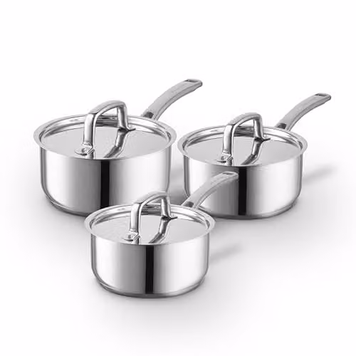 Sur La Table Core 3 Piece Stainless Steel Saucepan Set with Lids in Silver, Induction Compatible – 1