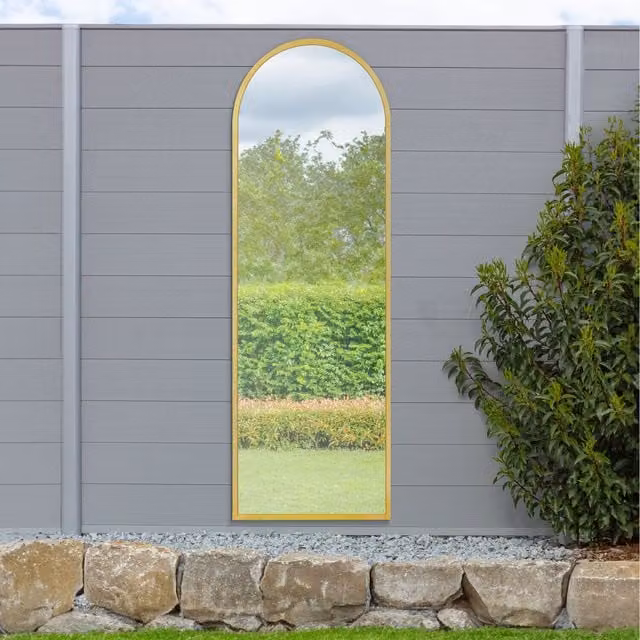 MirrorOutlet Arcus Modern Arched Outdoor Garden Wall Mirror in Gold, Height: 180 cm