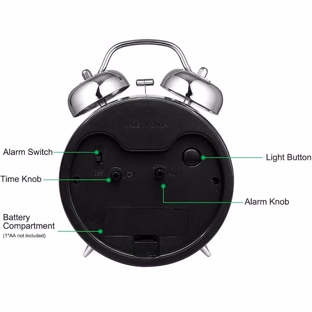 NESTLUNE Super Loud Twin Bell Alarm Clock with Night Light in Silver, W: 10.0 cm, H: 16.0 cm – 3