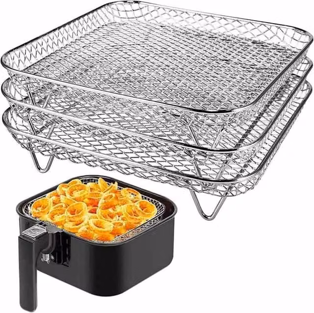 SPETLEK Three Layer Stackable Square Air Fryer Racks in Silver Stainless Steel