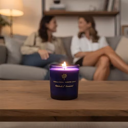 Nicola Spring Patchouli and Rosewood Scented Soy Wax Candles, Blue, Pack of 3, 130g each – 4