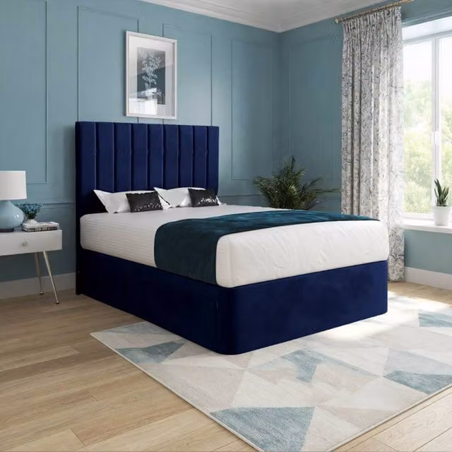 Casani Lichfield Modern Upholstered Velvet Bed Frame with Drawers, Blue, W/D/H: 180 x 152 x 137 cm – 1