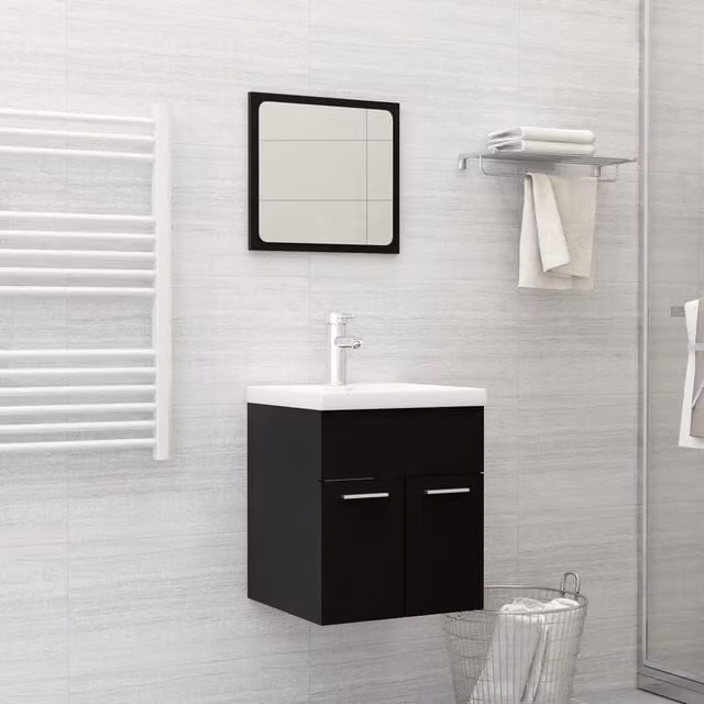 Berkfield Home Modern Black Bathroom Furniture Set with Vanity Unit and Mirror Cabinet