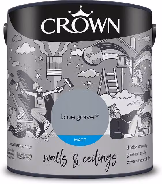 Crown Matt Breatheasy Emulsion Paint - Blue Gravel (Blue/Grey, Water-Based, Solvent-Free)