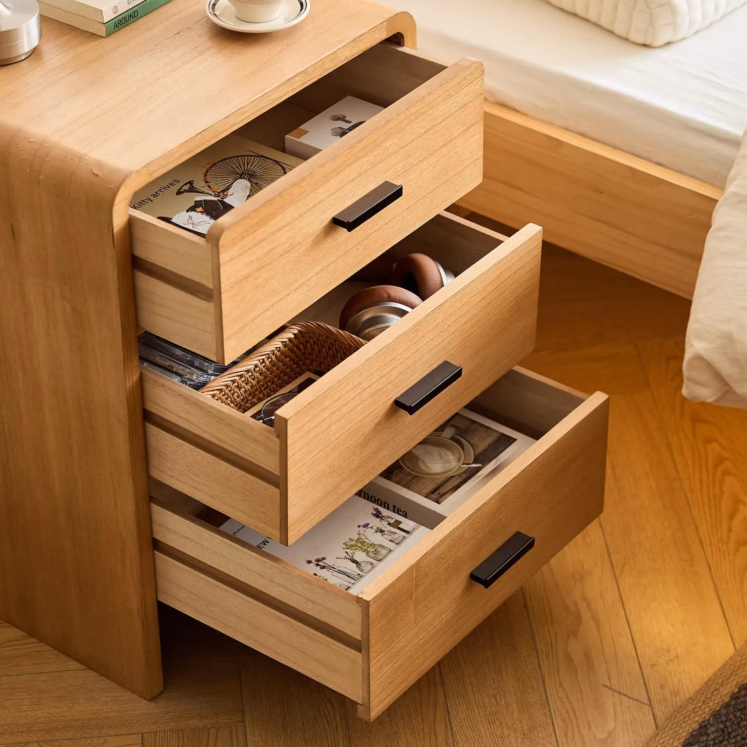 Nordlys 3-Drawer Bedside Table and Chest of Drawers in Brown Pine Wood – 2