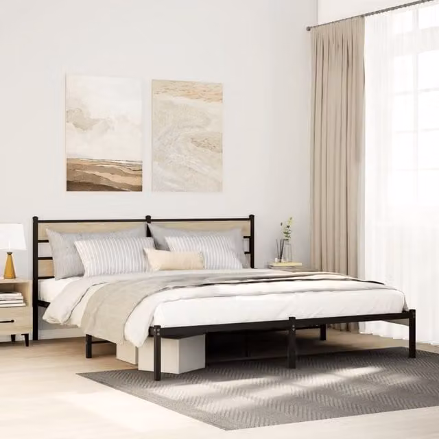 Berkfield Home Metal Bed Frame in Sonoma Oak Brown, Super King, W: 180 cm, D: 200 cm