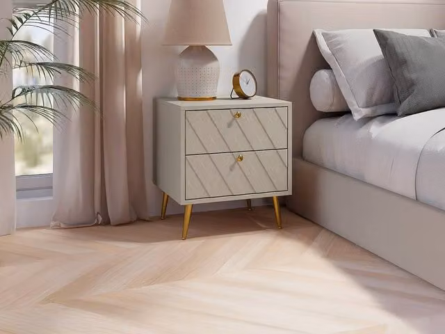 Vente-unique TEODA 2-Drawer Bedside Table in Beige and Gold, W/D/H: 40 x 40 x 49.5 cm