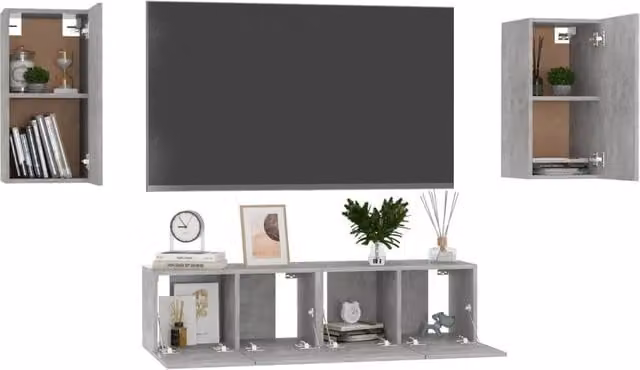 Berkfield Home 4 Piece Modern TV Cabinet Set in Grey Matt MDF – 1