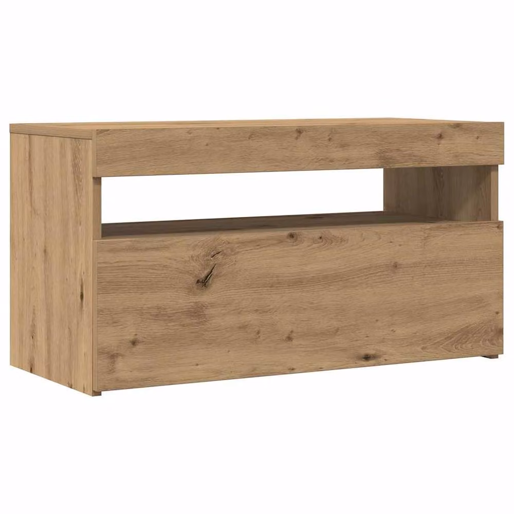Berkfield Home Set of 2 Modern Artisan Oak TV Cabinets with LED Lights in Light Brown – 4