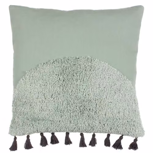Riva Home Radian Semicircular Decorative Cushion in Green and Black with Cotton Tassel Trim, W/D/H: 45 x 45 x 45 cm