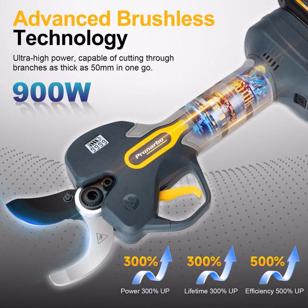 Prunarbo Powerful Electric Secateurs Kit with 2 x 4.0Ah Rechargeable Batteries, Multicolour – 7