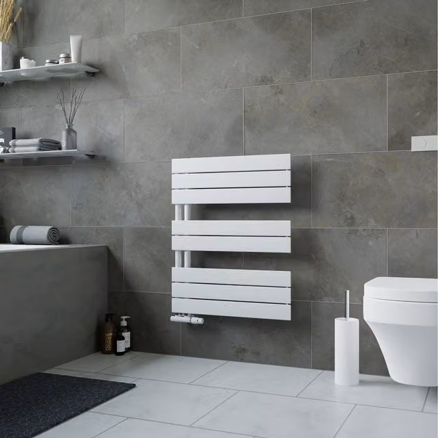 Agadon Panio UP White Steel Towel Radiator, H: 74.5 cm, W: 60 cm