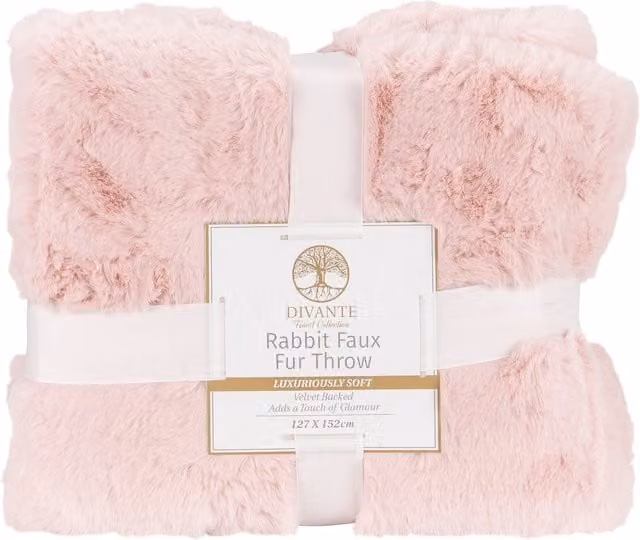 Divante Pink Faux Fur Rabbit Throw, 127 x 127 cm