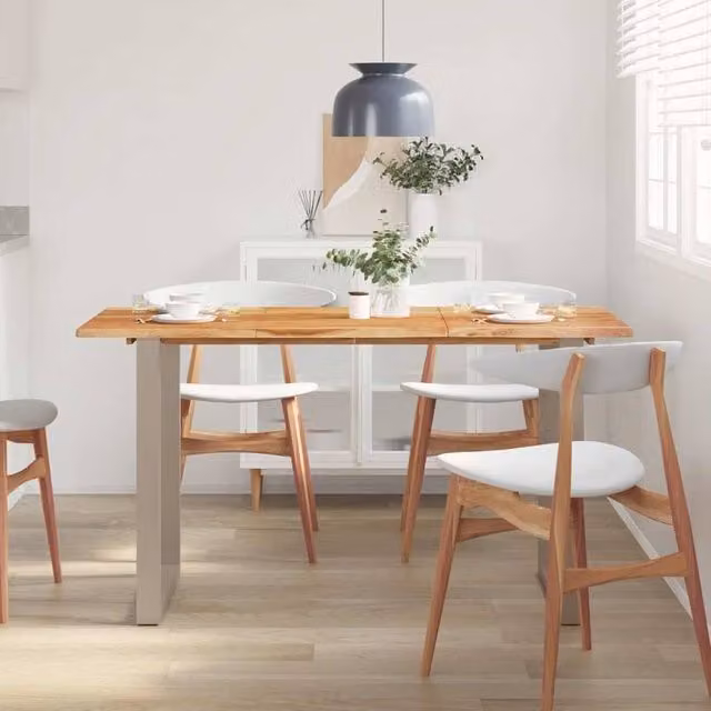 Berkfield Home Sturdy Rectangular Dining Table in Brown Solid Acacia Wood with Silver Sled Base, W/D/H: 140 x 70 x 76 cm – 1