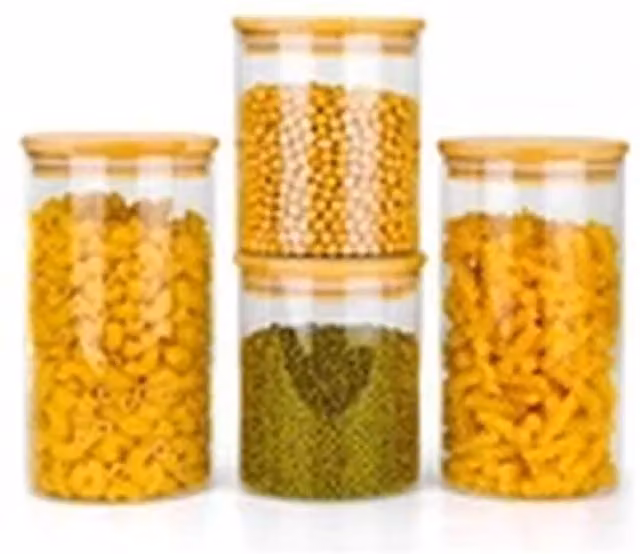 Havendro Set of 4 Airtight Glass Storage Jars with Bamboo Lids in Transparent – 1