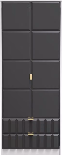 2 U Metro Ready Assembled 2 Door 2 Drawer Wardrobe in Dark Grey with Gold Accents