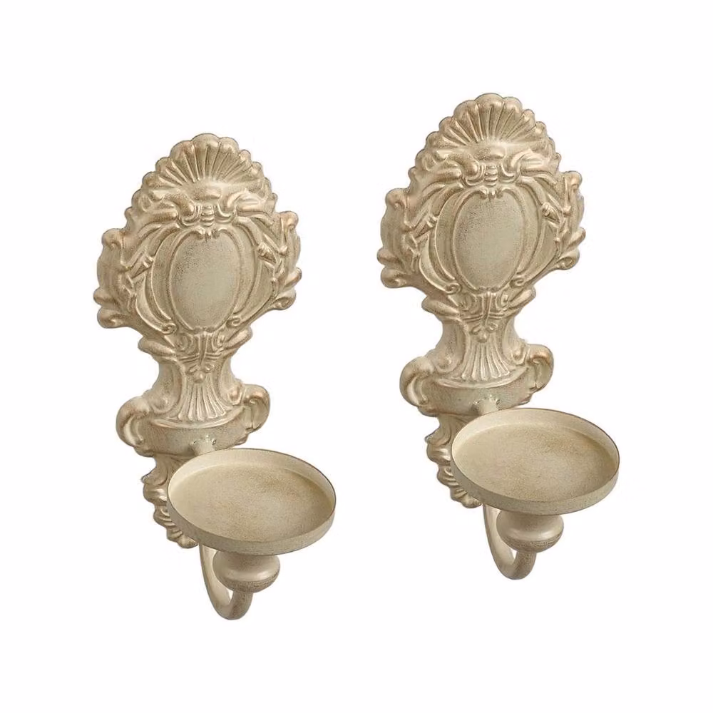 SPETLEK Set of 2 Vintage Wall Mounted Candle Holder Sconces in Beige – 2