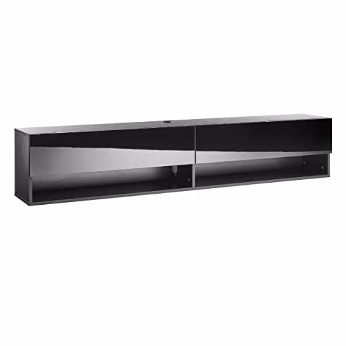 MMT Furniture Designs Ltd TS013 Wall Mounted Floating Timber TV Cabinet, Black, W: 140 cm, D: 30 cm, H: 29 cm – 2
