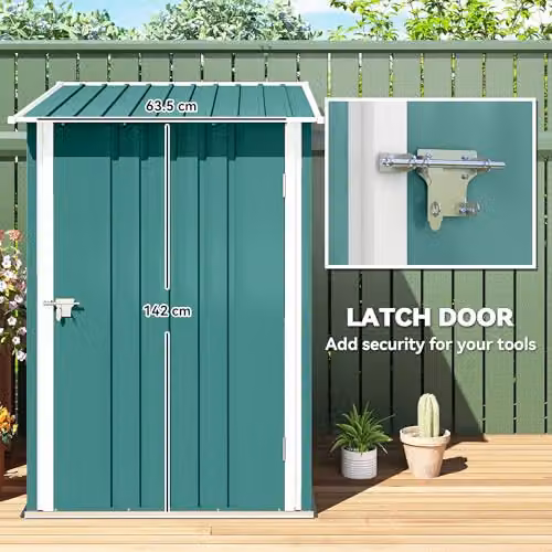 Outsunny Green Galvanised Steel Lean-to Garden Storage Shed with Single Lockable Door – 3