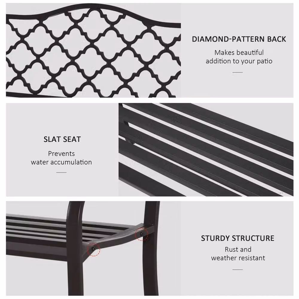 NESTLUNE 2 Seater Outdoor Garden Bench in Brown and Black Metal, W: 100 cm, D: 15 cm, H: 15 cm – 4