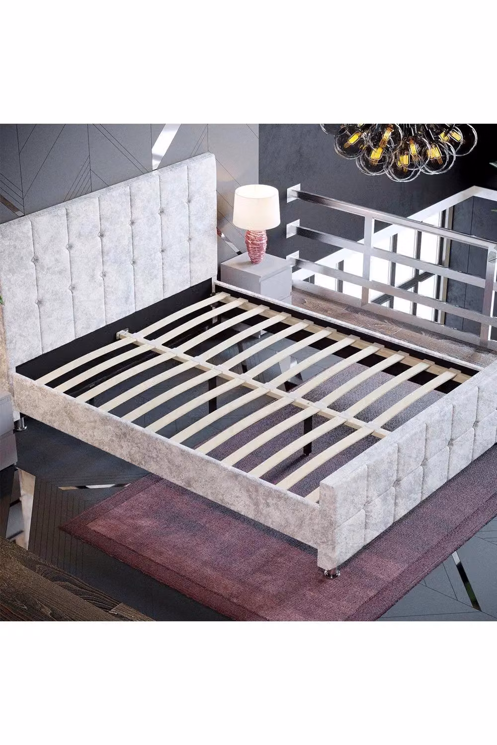 Vida Designs Valentina King Size Bed Frame in Silver Velvet Fabric with Storage W/D/H: 180 x 200 x 118 cm – 4