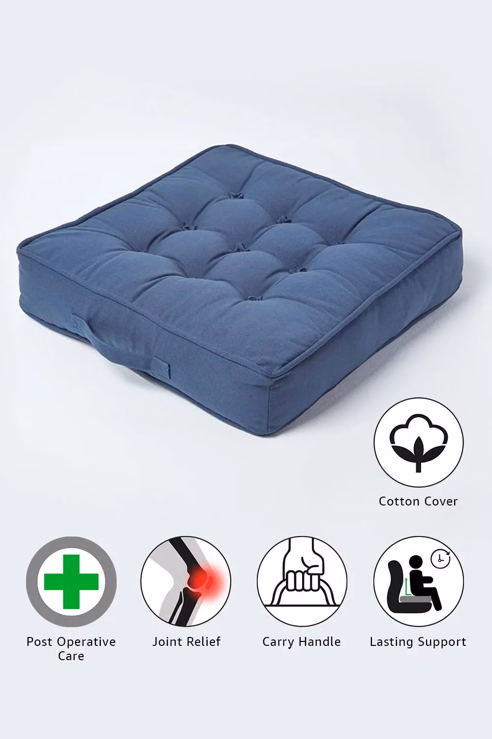 Homescapes Navy Blue Cotton Armchair Booster Cushion, Firm Square Seat Pad, W/D/H: 50 x 50 x 10 cm – 2