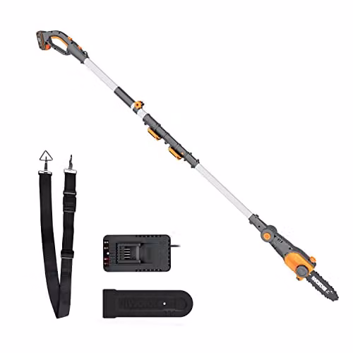 WORX WG349E Cordless 18V 20cm Telescopic Pole Chainsaw in Orange with 2Ah Lithium-Ion Battery and Charger – 1