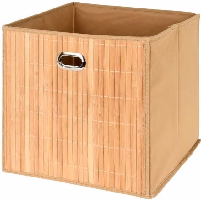Kelvenix Set of 4 Foldable Bamboo Storage Boxes with Front Opening in Brown