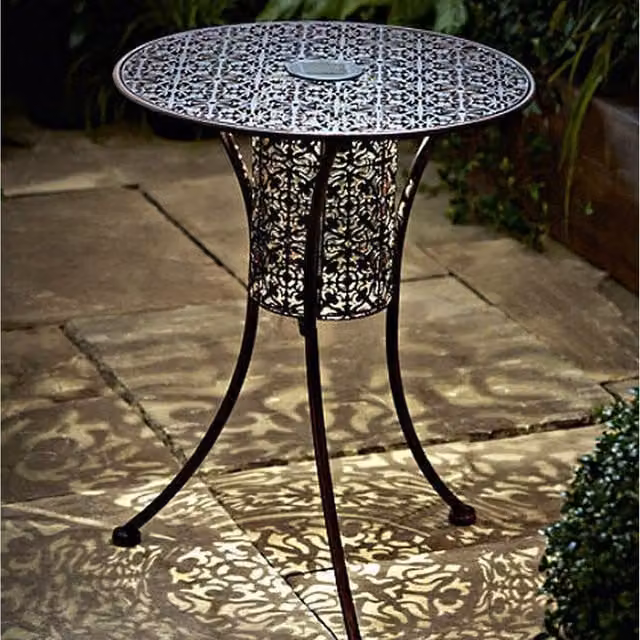 Garden Mile Moroccan Solar LED Silhouette Garden Table in Bronze Metal