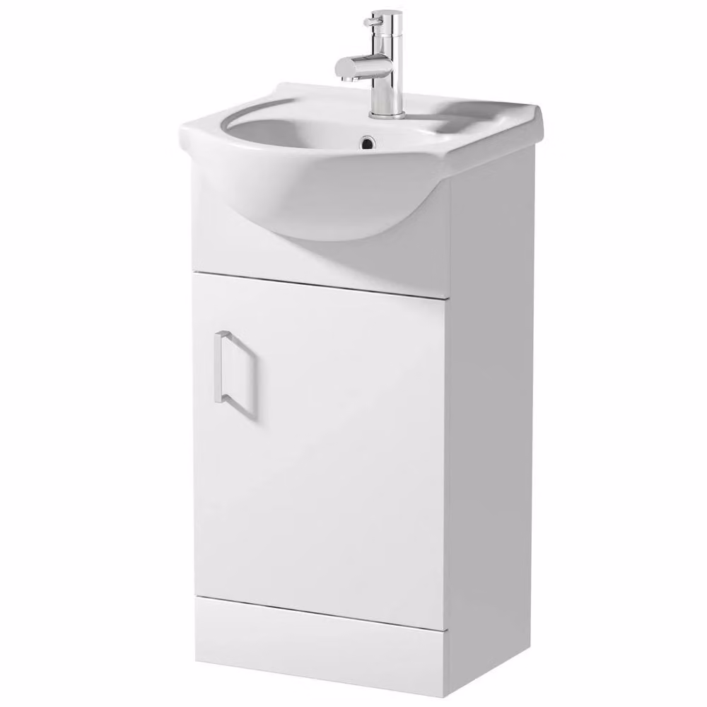 NESTLUNE White Gloss Freestanding Cloakroom Vanity Unit with Soft Close Hinged Doors and Internal Shelves – 2
