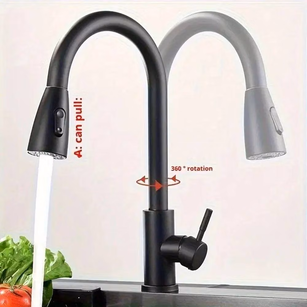 FORIOUS Matt Black Stainless Steel Single Lever Kitchen Sink Mixer Tap with Pull Out Spray Swivel Spout – 5