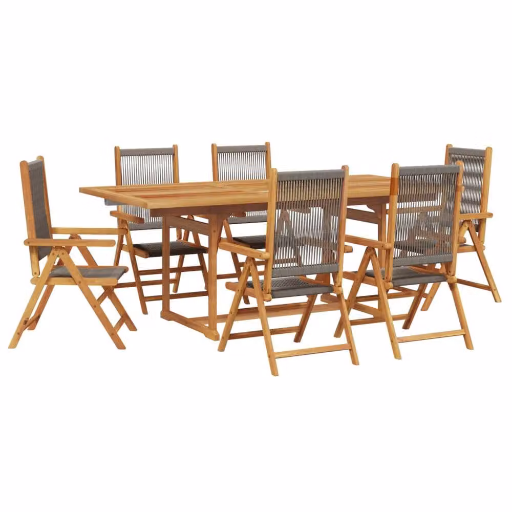 Berkfield Home 7 Piece Grey Polypropylene and Acacia Wood Garden Dining Set – 2