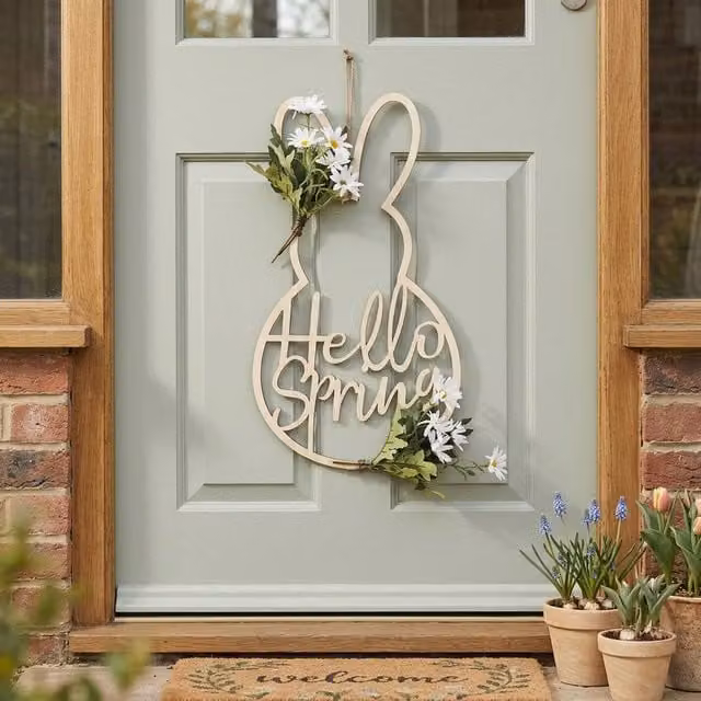 Garden Greatness Hello Spring Faux Foliage Bunny Wreath in Multicolour