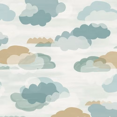 Grandeco Figari Fluffy Clouds Nursery Textured Wallpaper in Teal Green