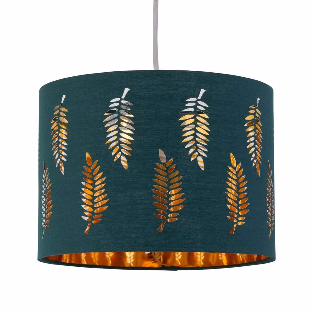 Kelvenix Modern Round Fabric Table Lamp Shade with Fern Leaf Cut Out Design in Petrol Blue, Diameter: 15 cm – 2