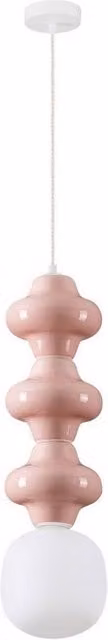 Netlighting Clio Tall Slim Cylinder Pendant Ceiling Light in Pink and Matt White with E14 Socket