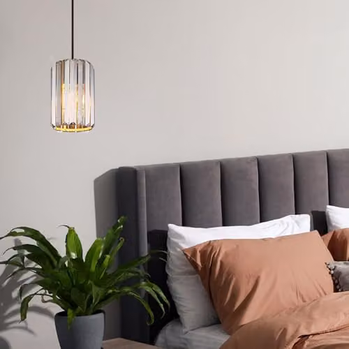 Netlighting Run Slim Pendant Light with Smoke-Coloured Crystals and Wood Look Metal, Brown, Diameter: 13.5 cm, Height: 120 cm – 3