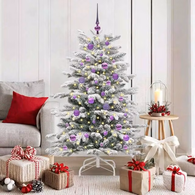 Berkfield Home Artificial Hinged Christmas Tree in White, Height: 150 cm