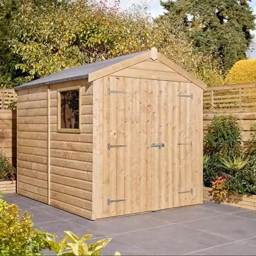 Rowlinson Premier Shiplap Double Door Apex Shed in Natural Brown Wood