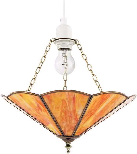 Happy Homewares Classic Orange Tiffany Glass Easy Fit Dome Pendant Shade with Brass Trims, Diameter: 35.56 cm – 1